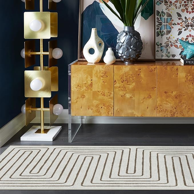 RUGGABLE x Jonathan Adler Machine Washable Modern Area Rug – Labyrinth Camel/Ivory 6x9, Stain-Resistant, Non-Slip – Medium Rugs for Living Room, Bedroom, Hallway, Entryway & Office–with Cushioned Pad
