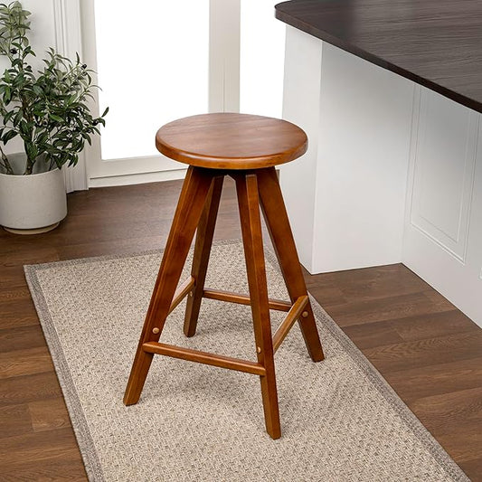 JONATHAN Y CSL2001B Ceren 25.5" MidCentury Industrial Round Solid Wood Backless Counter Stool for Home, Kitchen, Dining Room, Workspaces, Cafes and Resturants, Walnut Brown