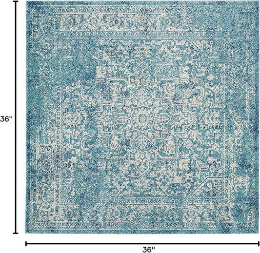 SAFAVIEH Evoke Collection Area Rug - 3' Square, Blue & Ivory, Distressed Design, Non-Shedding & Easy to Clean, Ideal for Foyer, Bedroom, Accent Space (EVK256C)