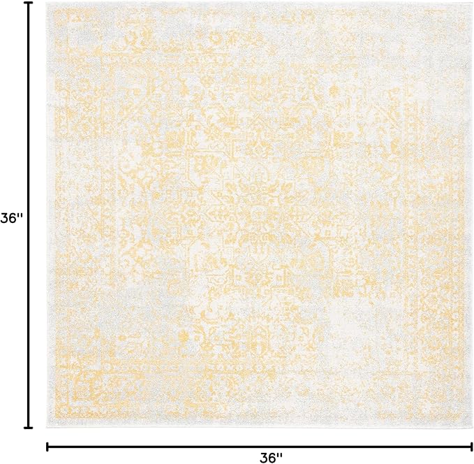 SAFAVIEH Evoke Collection Area Rug - 3' Square, Ivory & Gold, Distressed Design, Non-Shedding & Easy to Clean, Ideal for Foyer, Bedroom, Accent Space (EVK256B)