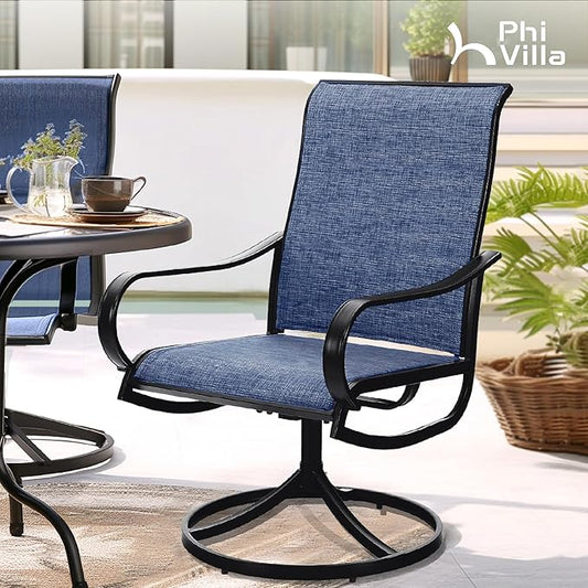PHI VILLA Patio Swivel Dining Chairs Set of 6, All Weather Outdoor Chair with Textilene Mesh Fabric & Black Metal Frame for Outdoor Lawn Garden Poolside (Blue)