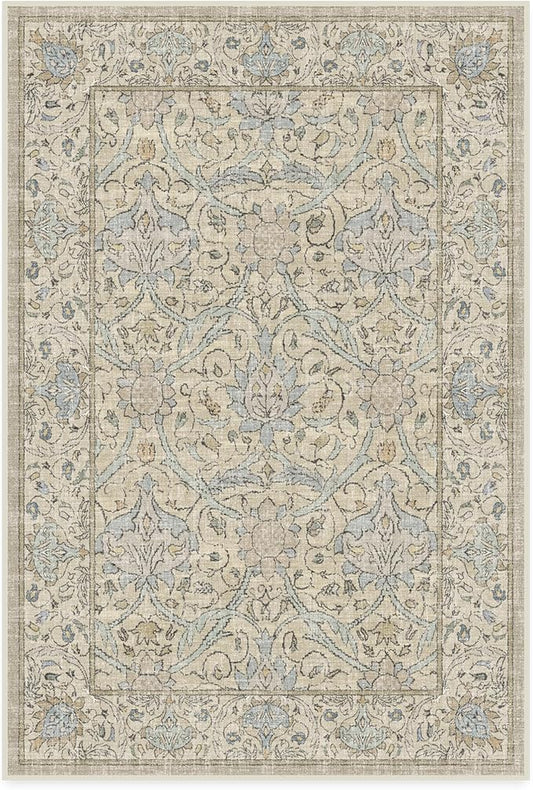 RUGGABLE x Morris & Co Washable Area Rug – Montreal Natural Blue 4x6, Stain-Resistant, Non-Slip – Medium Machine Washable Rugs for Living Room, Bedroom, Hallway, Entryway & Office–with Cushioned Pad