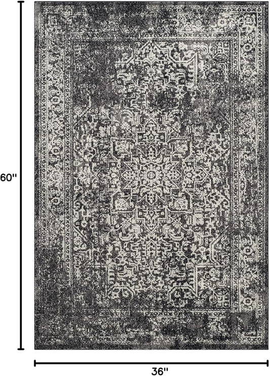 SAFAVIEH Evoke Collection 3' x 5' Black / Grey EVK256R Oriental Distressed Non-Shedding Living Room Bedroom Accent Rug