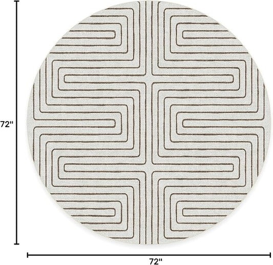 RUGGABLE x Jonathan Adler Machine Washable Area Rug – Labyrinth Camel/Ivory 6 ft Round, Stain-Resistant, Non-Slip – Medium Rugs for Living Room, Bedroom, Hallway, Entryway & Office–with Cushioned Pad