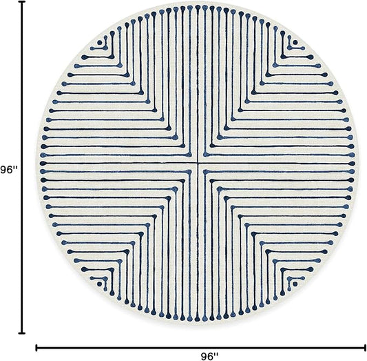 RUGGABLE x Jonathan Adler Machine Washable Modern Area Rug– Inkdrop Slate Blue 8 ft Round, Stain-Resistant, Non-Slip–Large Rugs for Living Room, Bedroom, Hallway, Entryway & Office–with Cushioned Pad