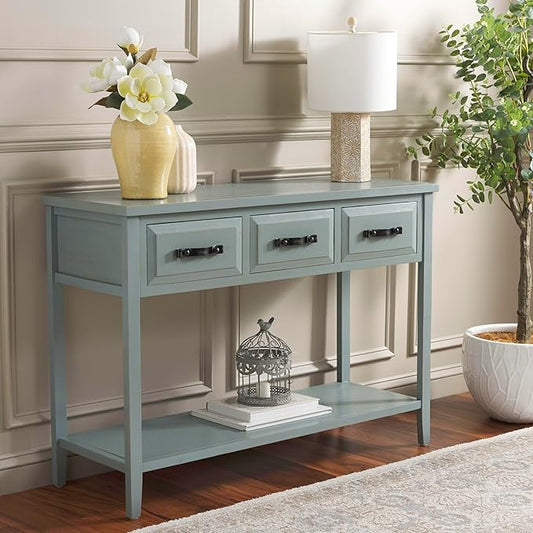 Safavieh Home Collection Aiden Barn Blue 3-Drawer Bottom Shelf Console Table