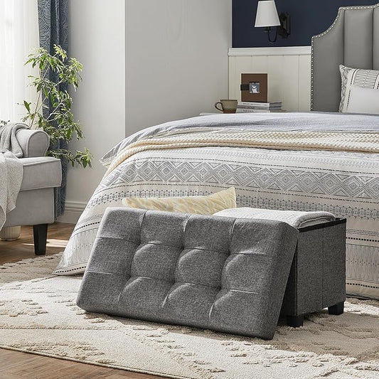 SONGMICS Storage Ottoman Bench, Foldable Foot Rest with Legs, 15 x 30 x 15.2 Inches, End of Bed Bench, Storage Chest, Load up to 660 lb, for Living Room, Bedroom, Entryway, Slate Gray ULSF16GYZ