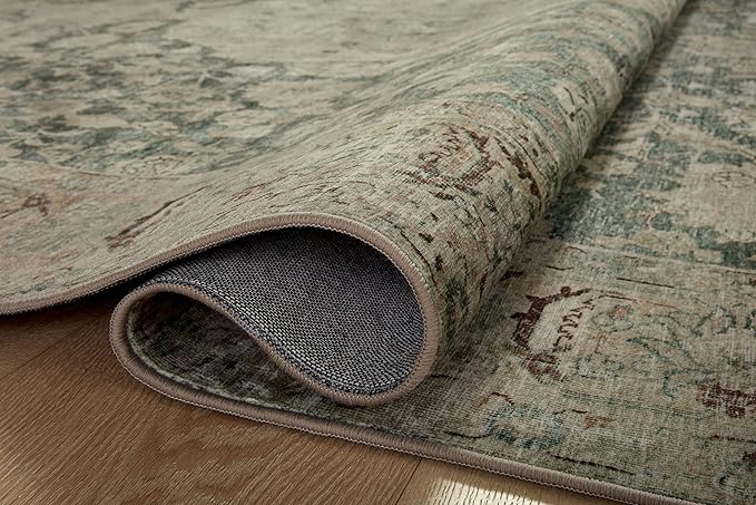 Loloi Magnolia Home by Joanna Gaines Sinclair Collection SIN-05 Jade/Sand 7'-6" x 9'-6", .25" Pile Height, Machine Washable, Area Rug