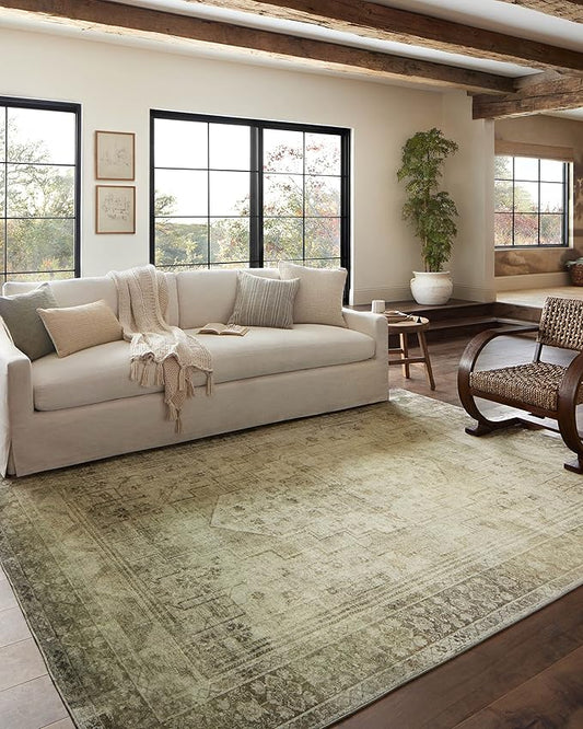 Loloi Magnolia Home by Joanna Gaines Banks Collection BAN-06 Natural/Granite 2'-6" x 7'-6", .13" Pile Height, Machine Washable, Runner Rug