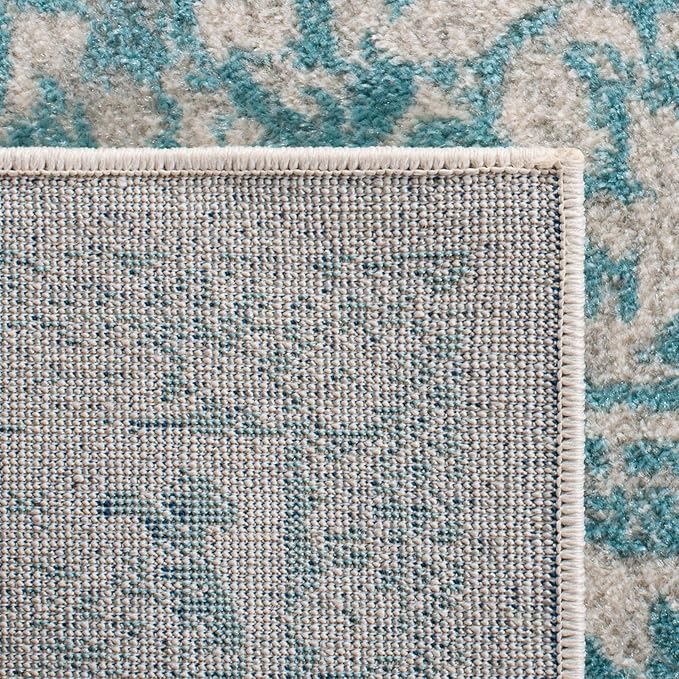 SAFAVIEH Evoke Collection Area Rug - 3' Round, Ivory & Aqua, Distressed Design, Non-Shedding & Easy to Clean, Ideal for Foyer, Bedroom, Accent Space (EVK256J)