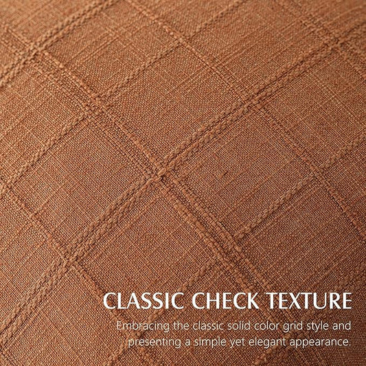Foindtower Set of 2 Decorative Linen Check Throw Pillow Covers Neutral Farmhouse Vintage Cushion Covers Modern Boho Home Decor for Sofa Chair Couch Bedroom Living Room,20×20 Inch,Orange