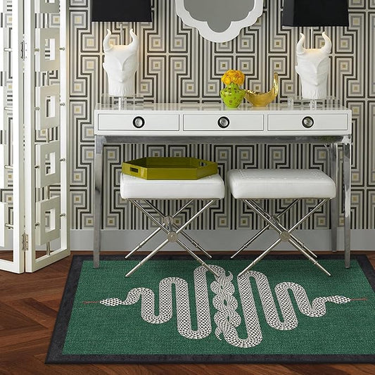 RUGGABLE x Jonathan Adler Washable Modern Area Rug – Venom Emerald 3x5, Stain-Resistant, Non-Slip – Small Machine Washable Rugs for Living Room, Bedroom, Hallway, Entryway & Office–with Standard Pad
