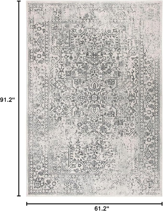 SAFAVIEH Evoke Collection 5'1" x 7'6" Ivory/Grey EVK256F Oriental Distressed Non-Shedding Living Room Bedroom Area Rug