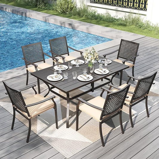 PHI VILLA Outdoor Wrought Iron Chairs Set of 6, Black Dining Bistro Metal Steel Stackable Chairs with Cushions, Support 300 LBS for Patio, Deck, Yard, Porch