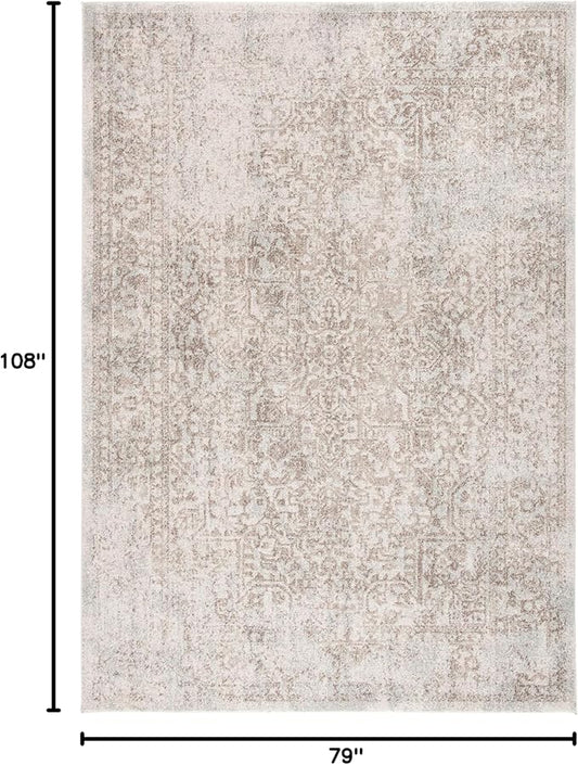 SAFAVIEH Evoke Collection Area Rug - 6'7" x 9', Ivory & Taupe, Distressed Design, Non-Shedding & Easy to Clean, Ideal for Living Room, Bedroom, Dining Space (EVK256E)