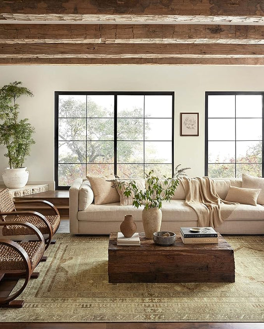 Loloi Magnolia Home by Joanna Gaines Sinclair Collection SIN-02 Khaki/Tobacco 3'-6" x 5'-6", .25" Pile Height, Machine Washable, Accent Rug