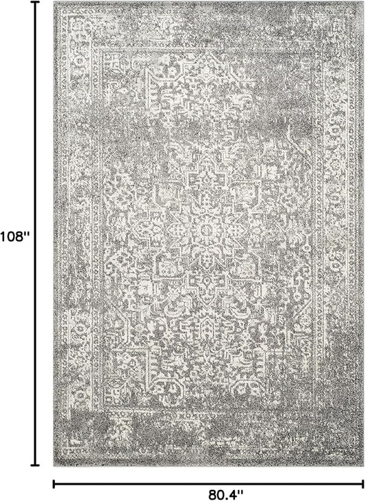 SAFAVIEH Evoke Collection Area Rug - 6'7" x 9', Grey & Ivory, Distressed Design, Non-Shedding & Easy to Clean, Ideal for Living Room, Bedroom, Dining Space (EVK256D)