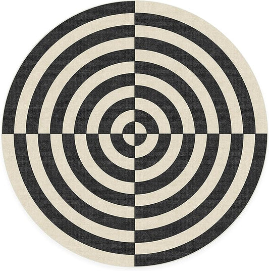 RUGGABLE x Jonathan Adler Machine Washable Modern Area Rug– Op Art Charcoal 6 ft Round, Stain-Resistant, Non-Slip – Medium Rugs for Living Room, Bedroom, Hallway, Entryway & Office–with Cushioned Pad
