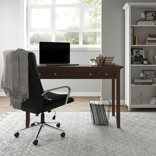 SIMPLIHOME Amherst SOLID WOOD Transitional 54 Inch Wide Desk in Farmhouse Brown, For the Office Desk, Writing Table, Workstation and Study Table