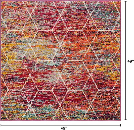 Unique Loom Trellis Frieze Collection Area Rug - Geometric (4' Square, Multi/ Ivory)