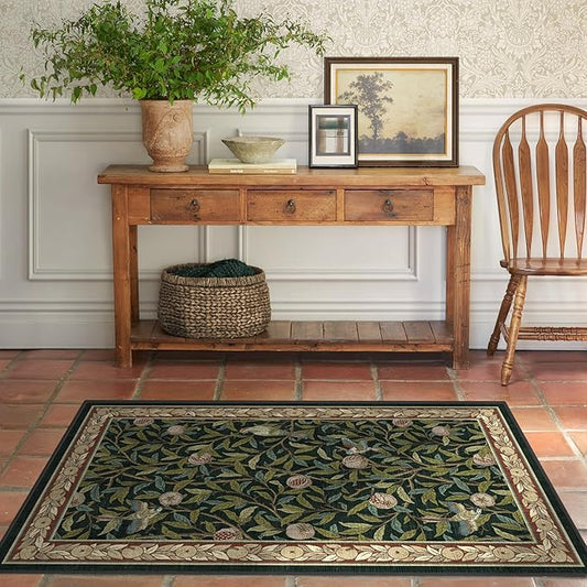 RUGGABLE x Morris & Co Washable Area Rug – Pomegranate Blue Green 3x5, Stain-Resistant, Non-Slip – Small Machine Washable Rugs for Living Room, Bedroom, Hallway, Entryway & Office–with Standard Pad