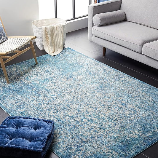 SAFAVIEH Evoke Collection 4' x 6' Blue/Ivory EVK256C Oriental Distressed Non-Shedding Living Room Bedroom Accent Rug