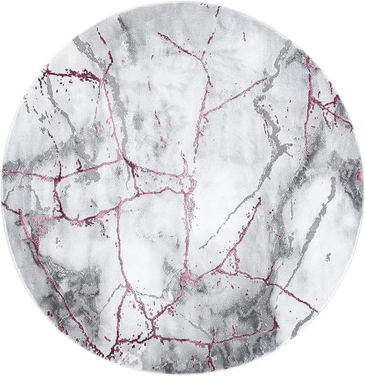 SAFAVIEH Craft Collection Area Rug - 6'7" Round, Grey & Wine, Modern Abstract Design, Non-Shedding & Easy Care, Ideal for High Traffic Areas in Living Room, Bedroom (CFT877S)
