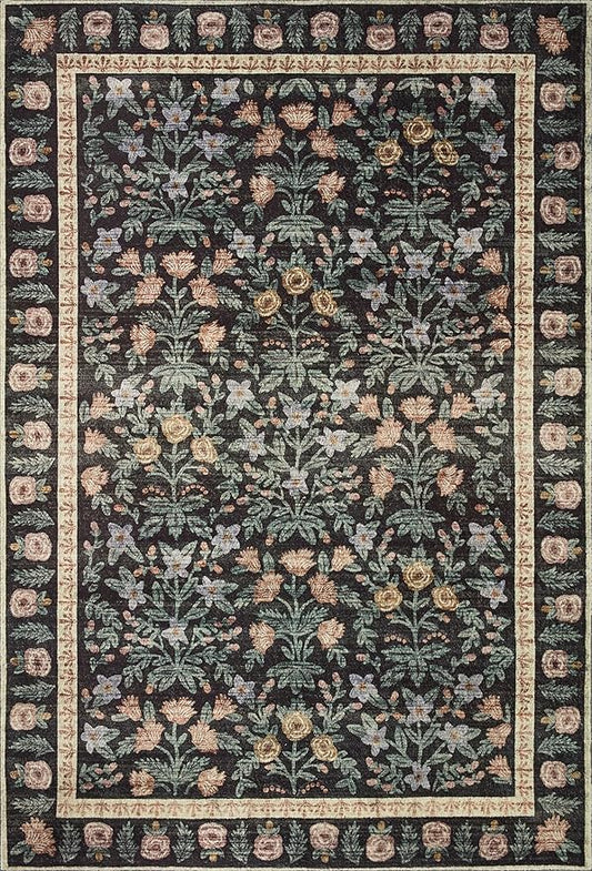 Loloi Rifle Paper Co. Eden Collection EDE-02 Mughal Garden Black 2'-0" x 5'-0" Accent Rug feat. CloudPile™