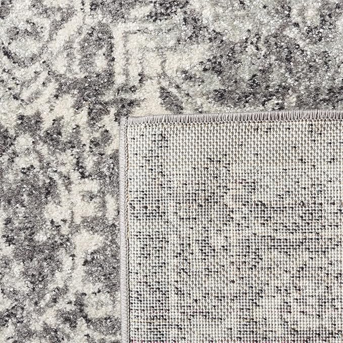 SAFAVIEH Evoke Collection Area Rug - 3' Square, Grey & Ivory, Distressed Design, Non-Shedding & Easy to Clean, Ideal for Foyer, Bedroom, Accent Space (EVK256D)