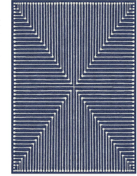 RUGGABLE x Jonathan Adler Machine Washable Modern Area Rug – Inkdrop Lapis Blue 5x7, Stain-Resistant, Non-Slip – Medium Rugs for Living Room, Bedroom, Hallway, Entryway & Office–with Standard Pad
