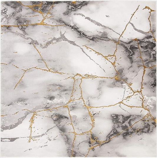 SAFAVIEH Craft Collection Area Rug - 10' Square, Grey & Gold, Modern Abstract Design, Non-Shedding & Easy Care, Ideal for High Traffic Areas in Living Room, Bedroom (CFT877F)