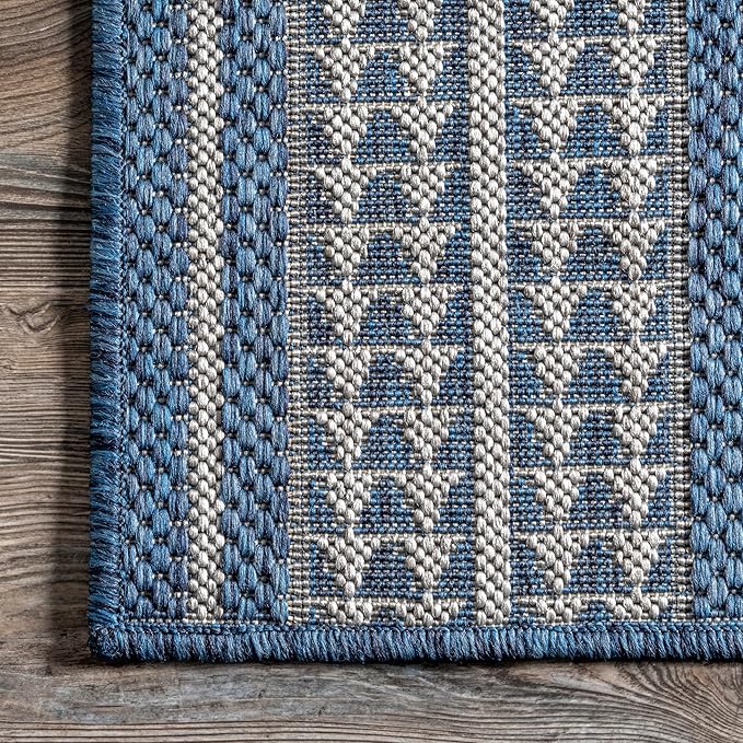nuLOOM 4' x 6' Outdoor Tribal Geometric Area Rug, Stain Resistant, Weather Resistant, High Traffic, Patio, Balcony, Outside, Ranya Blue
