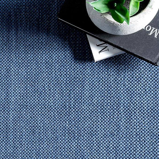 nuLOOM 2' x 10' Outdoor/Indoor Asha Area Rug, Asha Navy, Casual Design with Striped Border, Stain Resistant, Highly Durable, for Patio, Balcony, Bedroom, Living Room, Dining Room, Bathroom