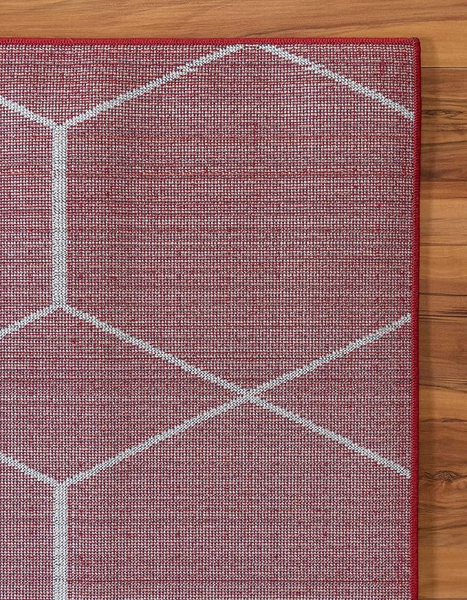 Unique Loom Trellis Frieze Collection Area Rug - Geometric (2' x 13' 1" Runner, Red/ Ivory)