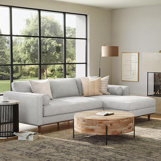 SIMPLIHOME Morrison Right Sectional Sofa in Woven-Blend Recycled Polyester Fabric, Mist Grey, 102-inches Wide, L-Shaped Couch with Right Chaise for the Living Room and Family Room