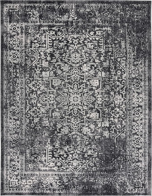 SAFAVIEH Area Rug 9x12 - Evoke Collection - Large - Black & Grey, Distressed Design, Non-Shedding & Easy to Clean, Ideal for Living Room, Bedroom, Dining Space (EVK256R)