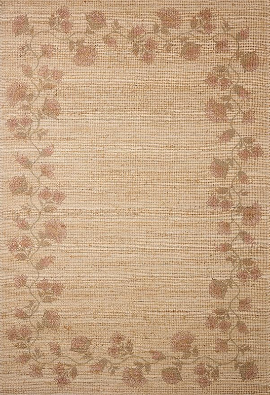 Loloi Chris Loves Julia Rue Collection RUE-05 Natural/Multi 2'-3" x 3'-9" Accent Rug Jute Neutral Floral Living Room Bedroom Rug
