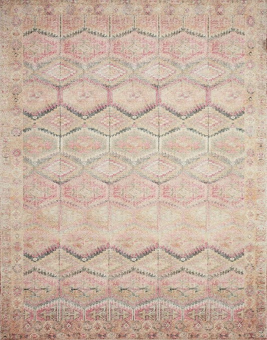 Loloi Layla Collection LAY-17 Pink/Lagoon 9'-0" x 12'-0" .13" Thick Area Rug, Soft, Durable, Vintage Inspired, Distressed, Low Pile, Non-Shedding, Easy Clean, Printed, Living Room Rug