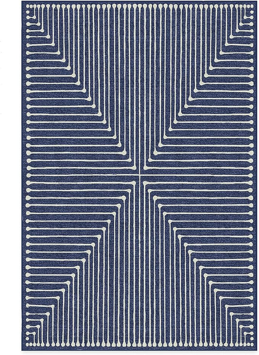 RUGGABLE x Jonathan Adler Machine Washable Modern Area Rug – Inkdrop Lapis Blue 6x9, Stain-Resistant, Non-Slip – Medium Rugs for Living Room, Bedroom, Hallway, Entryway & Office–with Standard Pad