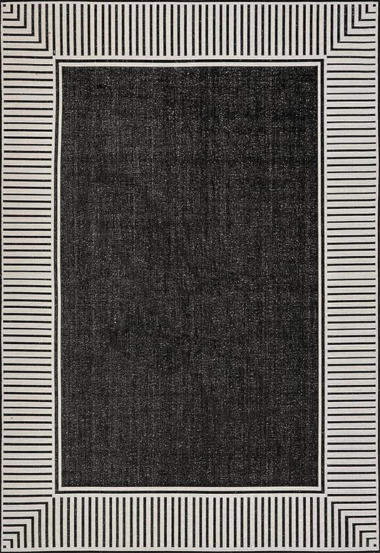 nuLOOM 8' x 10' Outdoor Area Rug, Casual Design With Striped Border, Stain Resistant, Highly Durable, For Patio, Balcony, Bedroom, Living Room, Dining Room, Bathroom, Black
