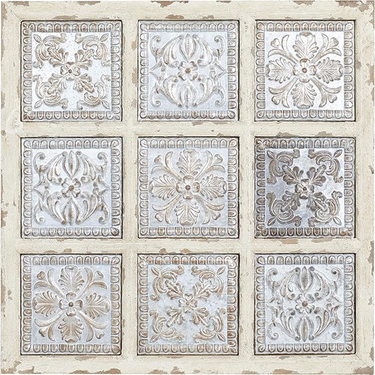 Deco 79 Metal Scroll Home Wall Decor Wall Sculpture with Embossed Details, Wall Art 31" x 2" x 31", White