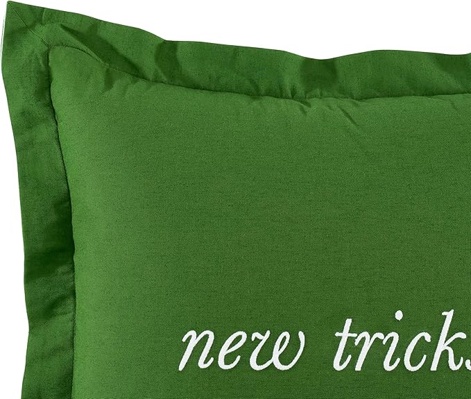 kate spade new york Old Habits, New Tricks Reversible Decorative Pillow for Bed or Sofa, Cotton and Linen Cover Throw Pillow, 18 x 18, Green