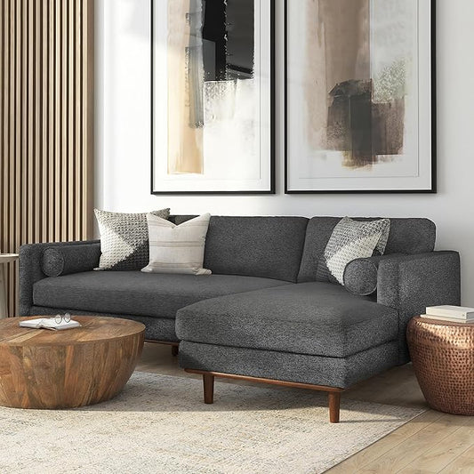 SIMPLIHOME Morrison Right Sectional Sofa in Woven-Blend Recycled Polyester Fabric, Charcoal Grey, 102-inches Wide, L-Shaped Couch with Right Chaise for the Living Room and Family Room