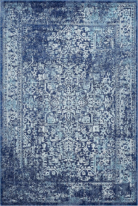 SAFAVIEH Evoke Collection Area Rug - 5'3" x 7'6", Navy & Ivory, Distressed Design, Non-Shedding & Easy to Clean, Ideal for Living Room, Bedroom, Dining Space (EVK256A)