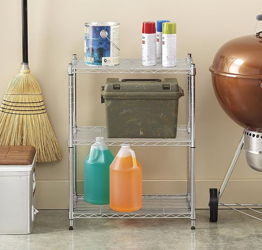 Whitmor 3-Tier Shelving Unit, Metal Storage Shelves, Easy Assembly Home Organizer for Pantry, Kitchen, Garage, Plant, 23"L x 13"W x 30"H