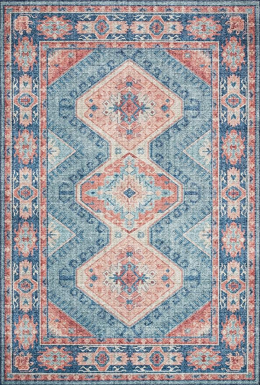 Loloi II Skye Collection SKY-03 Turquoise/Terracotta 6'-0" x 6'-0" Round Area Rug