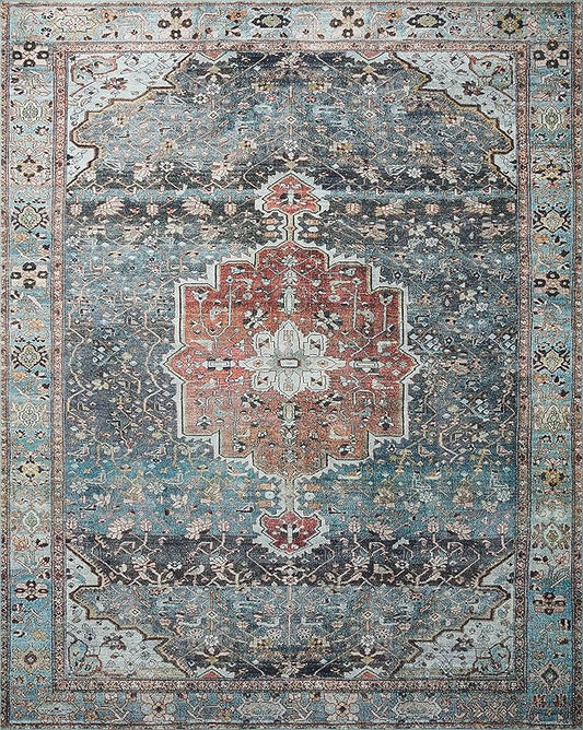 Loloi Margot Collection MAT-05 Ocean/Brick 3'-6" x 5'-6" Accent Rug feat. CloudPile, No-Shed Easy Clean Large Patterned Area Rug for Living Room, Bedroom, Dining Area