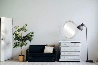 OVALCREST Oval Beveled Wall Mirror for Home Decor - Florence Style - Linen White - 28" x 22"