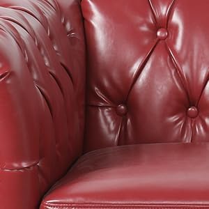 Living Room Chair, Modern Leather Chesterfield Sofa Chair, Mid Century Single Sofa Couch Chair with Tufted Back and Rolled Arms, Accent Sofa Chair for Living Room Apartment, Claret