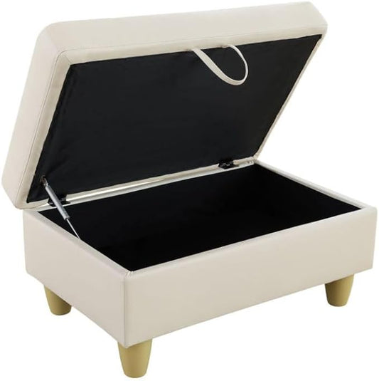 Ottoman Storage Ottoman Bench Faux Leather Footrest Footstool with Hinged Lid for Living Room, Bedroom, Entryway, White, 35"X23"X17"
